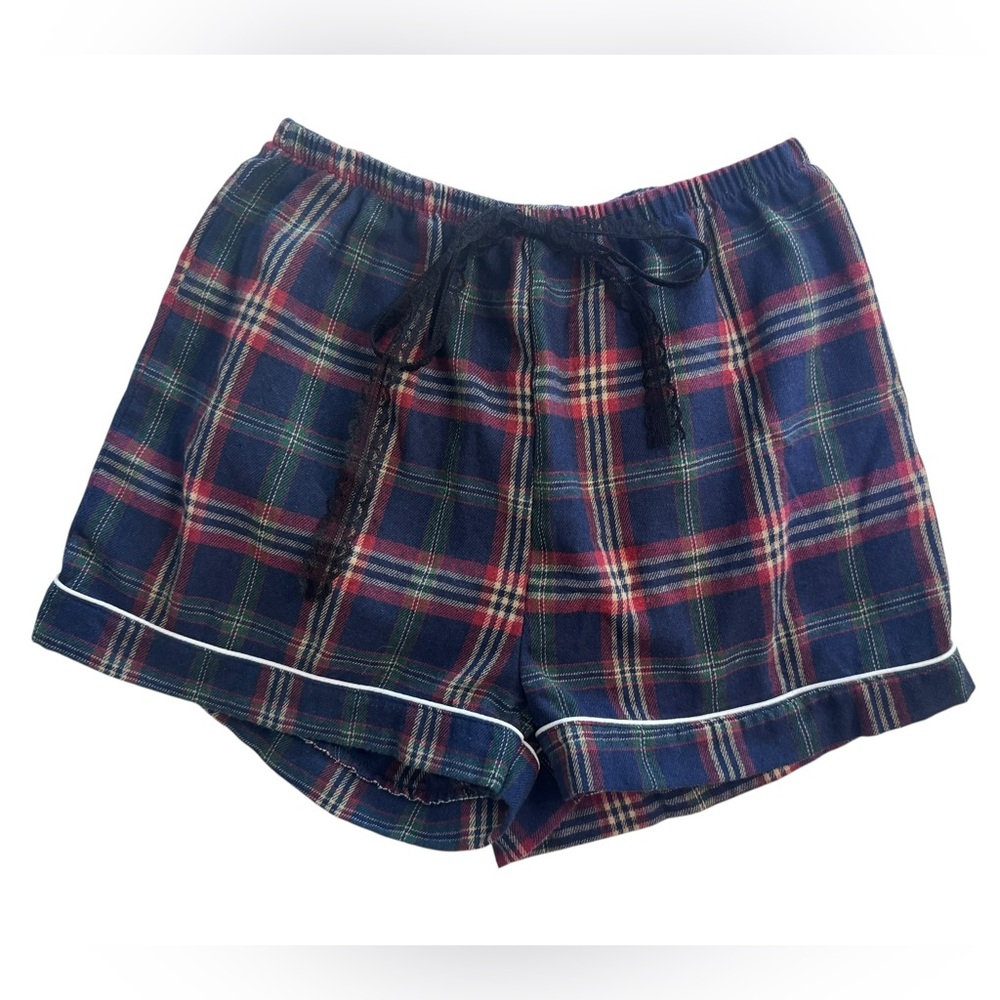 Women’s juniors plaid pajama shorts with black lace bow size S